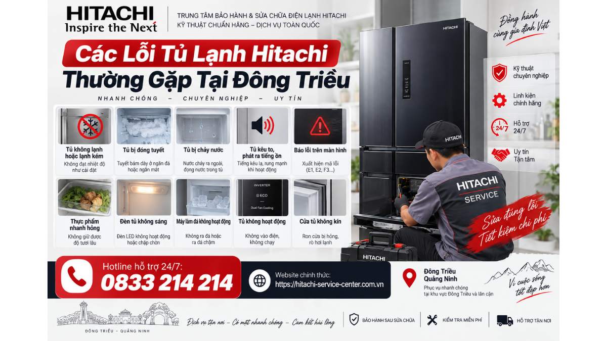Các Lỗi Tủ Lạnh Hitachi Thường Gặp Tại Đông Triều Website chính thức: https://hitachi-service-center.com.vn Hotline hỗ trợ 24/7: 📞 0833 214 214 Uy Tín