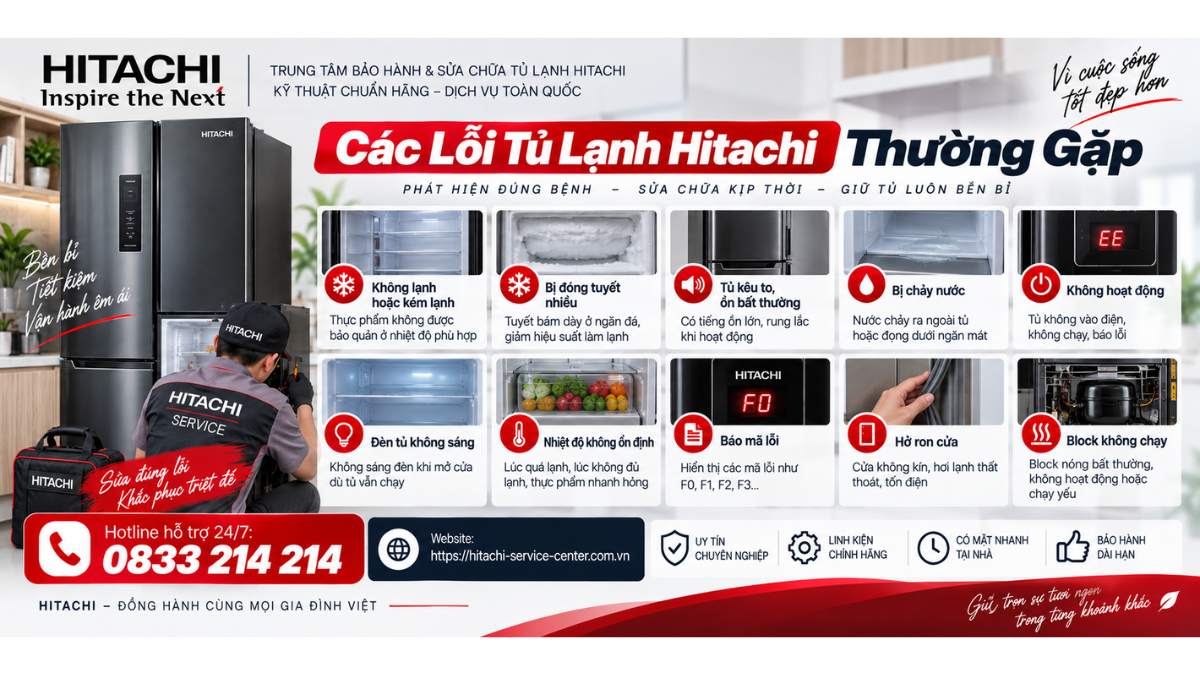 Các lỗi tủ lạnh Hitachi thường gặp Website: https://hitachi-service-center.com.vn Hotline hỗ trợ 24/7: 📞 0833 214 214 Uy Tín