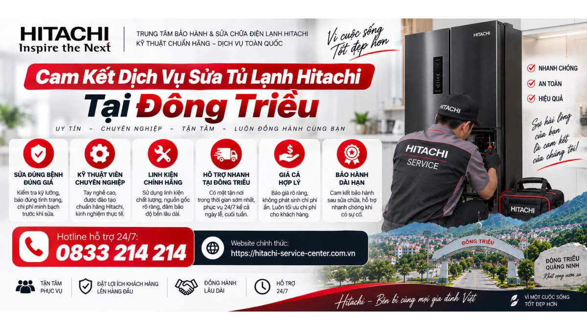 Cam Kết Dịch Vụ Sửa Tủ Lạnh Hitachi Tại Đông Triều Website chính thức: https://hitachi-service-center.com.vn Hotline hỗ trợ 24/7: 📞 0833 214 214 Uy Tín
