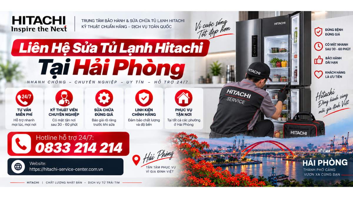 Liên hệ sửa tủ lạnh Hitachi tại Hải Phòng Website: https://hitachi-service-center.com.vn Hotline hỗ trợ 24/7: 📞 0833 214 214 Uy Tín