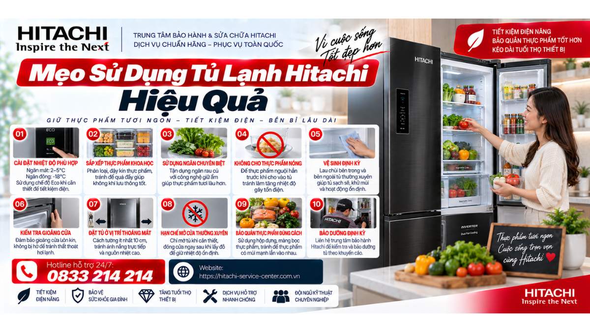 Mẹo sử dụng tủ lạnh Hitachi hiệu quả Website: https://hitachi-service-center.com.vn Hotline hỗ trợ 24/7: 📞 0833 214 214 Uy Tín