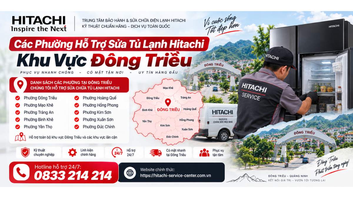 Các Phường Hỗ Trợ Sửa Tủ Lạnh Hitachi Khu Vực Đông Triều Website chính thức: https://hitachi-service-center.com.vn Hotline hỗ trợ 24/7: 📞 0833 214 214 Uy Tín