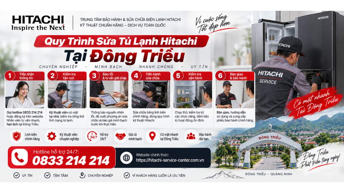 Quy Trình Sửa Tủ Lạnh Hitachi Tại Đông Triều Website chính thức: https://hitachi-service-center.com.vn Hotline hỗ trợ 24/7: 📞 0833 214 214 Uy Tín