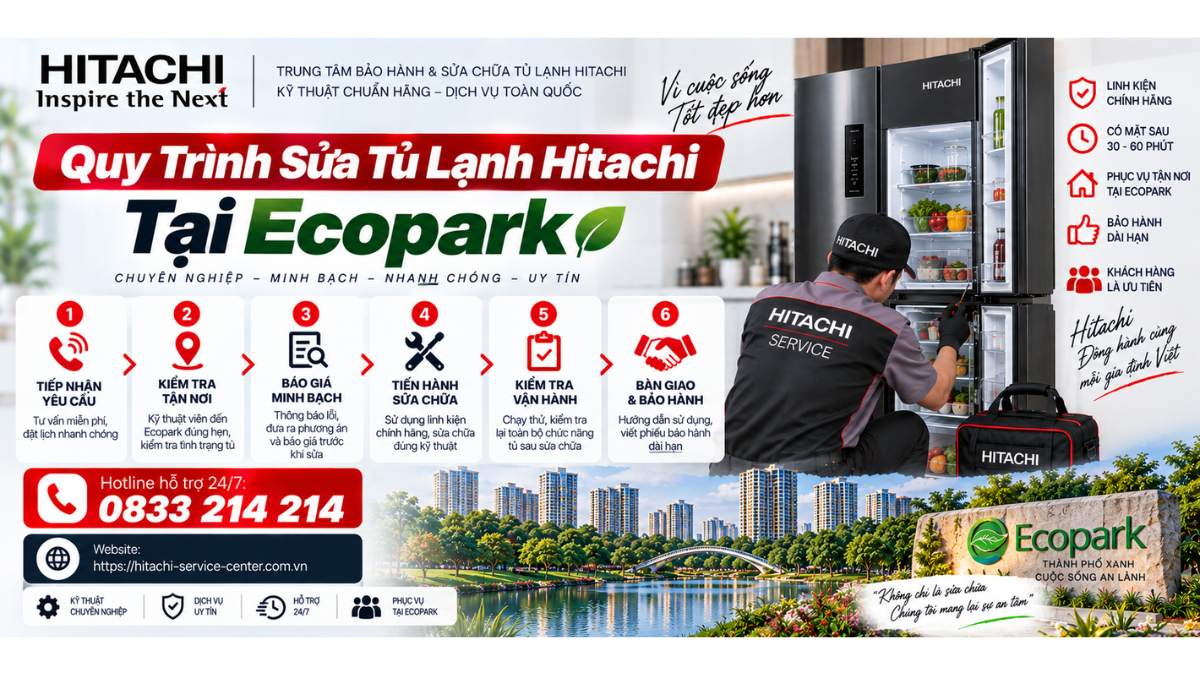 Quy Trình Sửa Tủ Lạnh Hitachi Tại Ecopark Website: https://hitachi-service-center.com.vn Hotline hỗ trợ 24/7: 📞 0833 214 214 Uy Tín