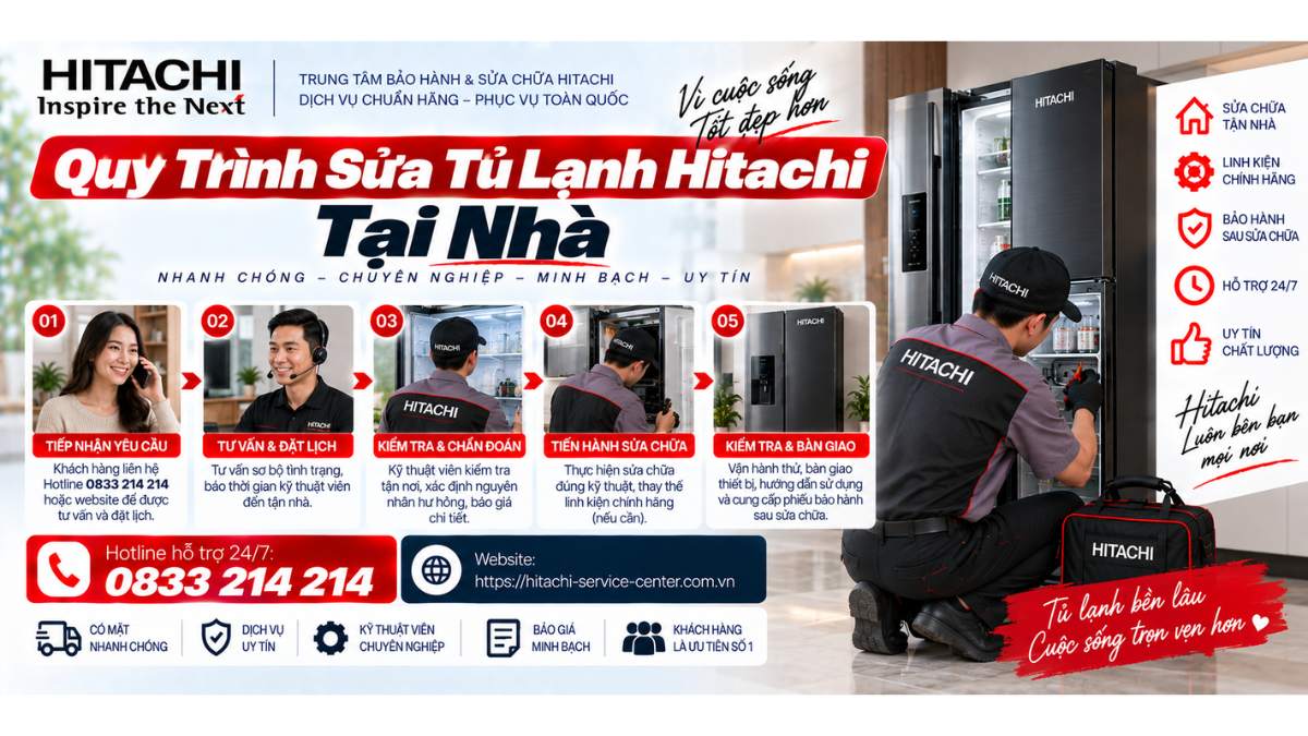 Quy trình sửa tủ lạnh Hitachi tại nhà Website: https://hitachi-service-center.com.vn Hotline hỗ trợ 24/7: 📞 0833 214 214 Uy Tín